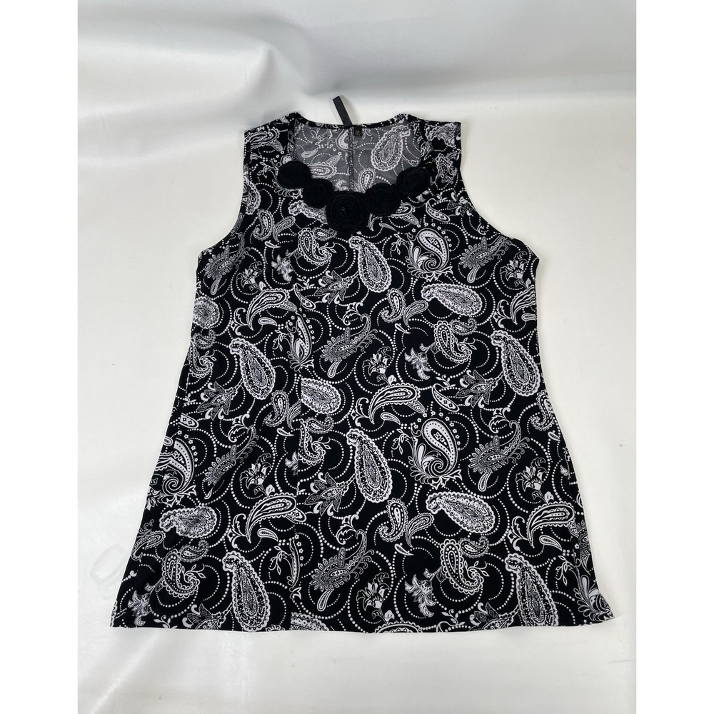 Olivia Paige Paisley Print Sleeveless Blouse Womens Size 2XL Black and White